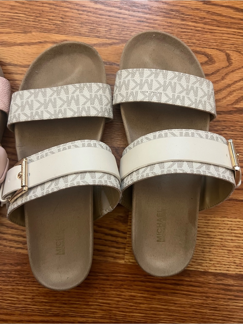 Michael Kors Dual-Strap Slide Sandals in Light Beige and Pale Pink - Picture 2 of 11